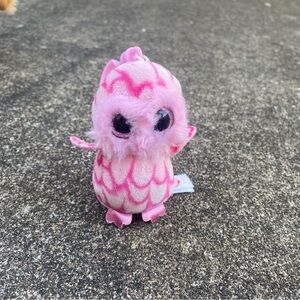 TY Beanie Baby Pinky Pink Owl Plush Toy Keychain mini stuffed animal
